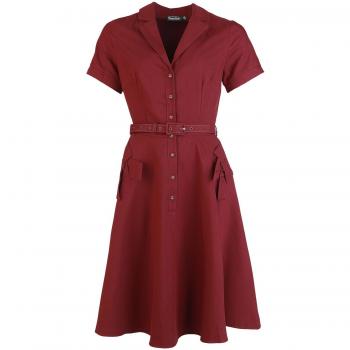 Mystique Vixen : Robe Mi-longue Rockabilly, bouton-couronne, rouge – taille XS à XXL