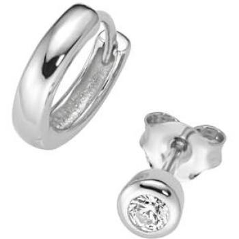Ohrstecker-Set SMART JEWEL Ohrstecker und Klappcreole, Silber 925, silber, Ohrringe, Damen
