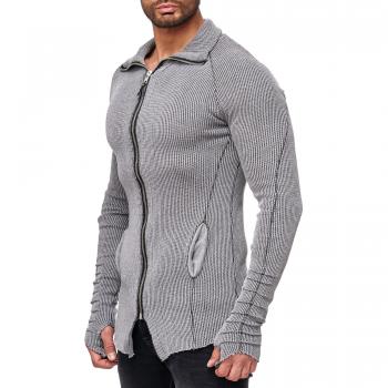 Red Bridge Männer‑Strickjacke Oversize – Langschnitt, Reißverschluss, hoher Kragen