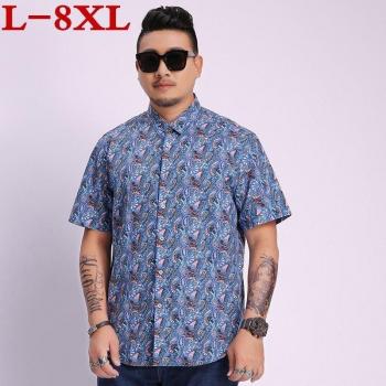 Plus Size 8XL Slim Fit Korte Mouw Overhemd voor Mannen