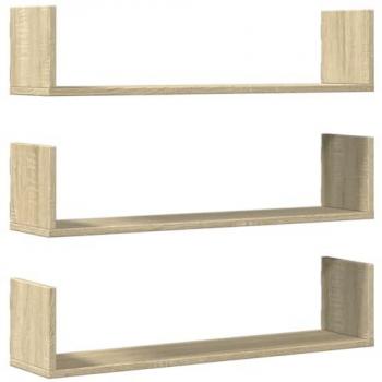 Estantes de pared 3 uds en madera de roble Sonoma 80x18x18 cm