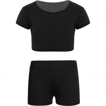 Camiseta lisa de manga corta con pantalones cortos para entrenamiento de gimnasia