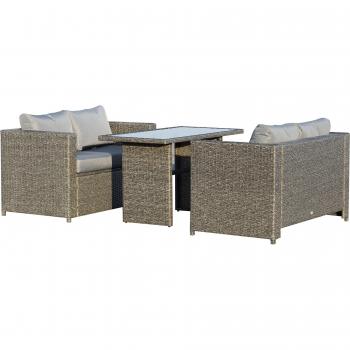 Set Mobili da Giardino in Rattan PE 3 Pezzi con Divani e Tavolino, Grigio-Nero
