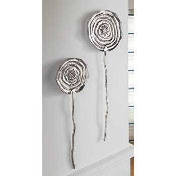 Silberne Aluminium-Wanddeko Blume 2er Set, Wandskulptur und Metalldeko für Wohnzimmer, Küche und Schlafzimmer