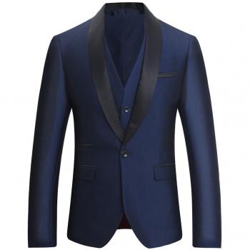 Tuxedo Diner Costume Homme Trois-pièces d'affaire Mariage Business Suit Un Bouton à la Mode Slim fit Veste + Gilet + Pantalon Bleu Marine XL