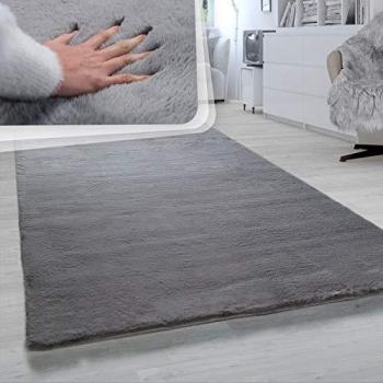 Tappeto a pelo lungo tondo grigio scuro 80 cm