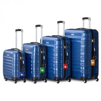 Juskys Reisekoffer Set Rom, 4-teilig, Hartschale, Zahlenschloss, 360° Rollen, Blau
