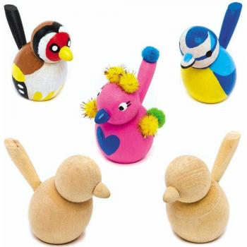 Unfinished Mini Wooden Birds (Set of 6) Natural Crafting, Decorate Your Own, Height Approx. 6cm