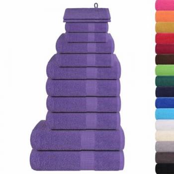 Set Asciugamani 12 Pz 360 Gsm Viola 100% Cotone