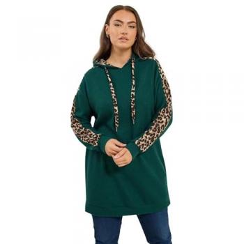 Hoodie Yours Curve avec Motif Léopard Vert