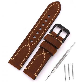 Outdoor Sports Leather Watch Strap – Brown, 24 mm