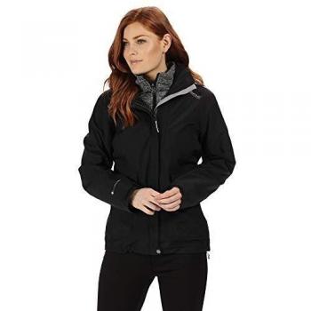 Regatta Calyn III Damenjacke 3-in-1 mit verdeckter Kapuze, wasserabweisend und atmungsaktiv, Innenfutter aus meliertem Fleece in der Größe S XS Schwarz