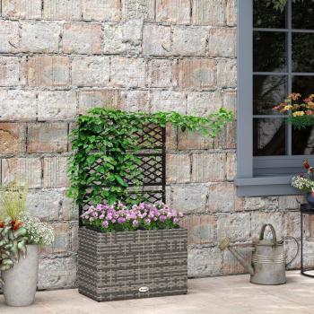 Garden PE Rattan Raised Bed with Trellis, 57x30x107cm
