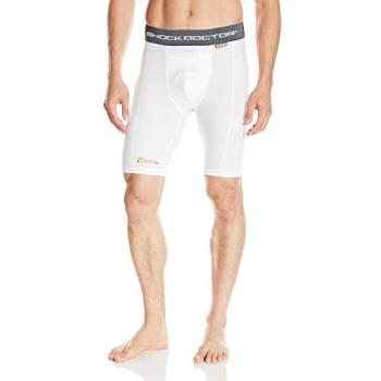 Pantaloncini a compressione Shock Doctor con custodia e tasca coppetta bianca
