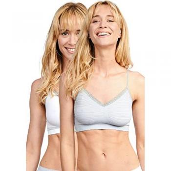 Lot de 2 Brassières Élastiques Confort Femme Dentelle Blanc-Gris 50-52