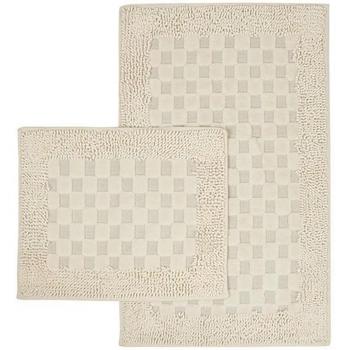 Bluenity Two-Piece Tufted Polka Dot Bathroom Mats, Ecru, Dimensions: 50x60 cm + 60x100 cm