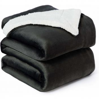 Bedsure Large Sherpa Throw Blanket in Ash Black, queen size