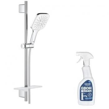 GROHE Quickfix 130 – Pommeau douche à 3 jets, barre intégrée, tablette et sachet de GrohClean