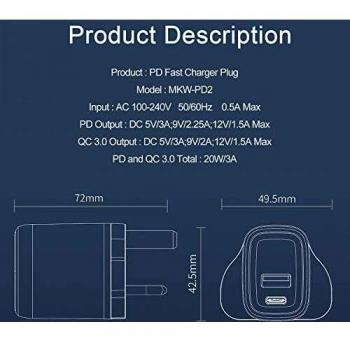 UltraCharge 20W USB‑C Wall Socket – iPhone 13 Pro Max & Samsung S22