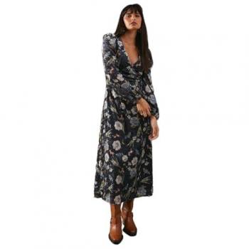 Premium Printed Velvet V Neck Midi Tea Dress