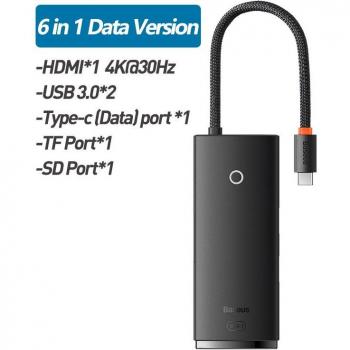 Docking Station Baseus Lite 6 en 1: USB‑C, HDMI, Ethernet, USB‑A