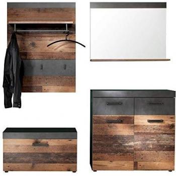 Garderobe Set Indy, 4-teilig, Front Old Wood, Korpus Graphit Grau, 185 x 192 x 37 cm