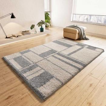 Shaggy Beige-Gris Atticgo – Design Géométrique 133 × 190 cm