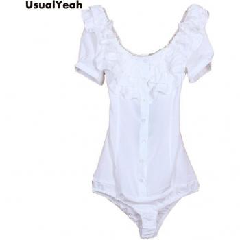 Camisa OL de mujer con volantes, cuello redondo y cadenas, manga corta S-M-L-XL