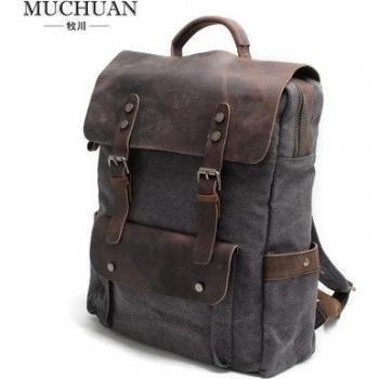 Portable Vintage Canvas Leather School Bag for Men