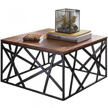 KADIMA DESIGN Couchtisch aus Sheesham Holz, 60x60 cm, im Industrial-Stil mit Metallgestell