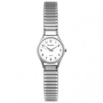 Prisma P.1150 Horloge met Stalen Rekband Zilverkleurig-Wit 21 mm