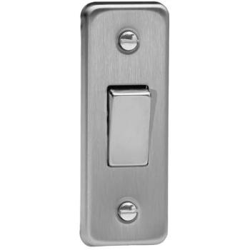 1‑Gang 10 Amp 2‑Way Rocker Architrave Switch – Matte Chrome (Grey, 87×32×25 mm)