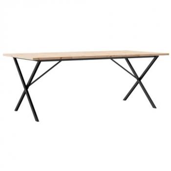 200x100x75.5 cm Dining Table with X-Frame and Solid Wood Top in Pine and Steel