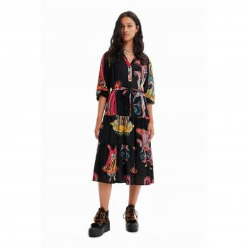 Desigual, Chic Langes Kleid M. Christian Lacroix, Viskose, Schwarz, XS