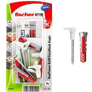 Fischer DuoPower EasyHook Angle Set 8x40mm with 4 Screws and Plugs
