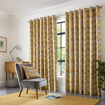 Ochre Skandi Lined Eyelet Curtains 90 x 108 (229 x 274cm)