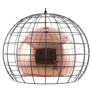 Luminaire Lampe Suspension Design en Métal Noir et Cuivré Abat-jour Double Type Cage E27 Max. 40W pour Salon ou Salle à Manger Industrielle Beliani