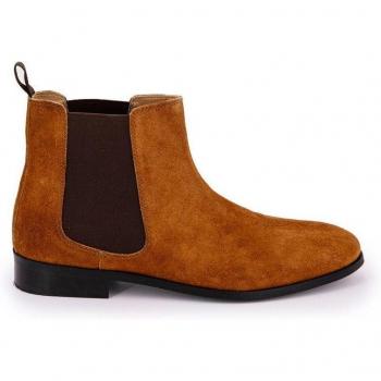 Cognac Wildlederstiefeletten für Herren mit elastischem Gummizug