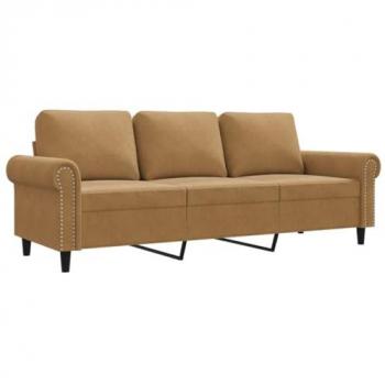 Divano a 3 Posti in Velluto Marrone 180 cm