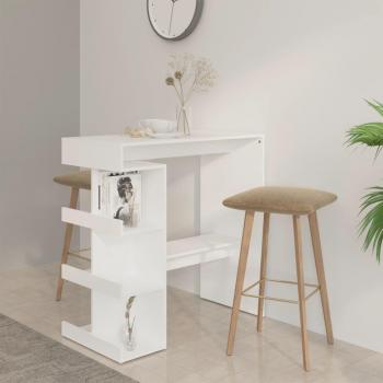 VidaXL Mesa Bar Estante Almacenaje Contrachapada Blanco 100x50x101.5cm