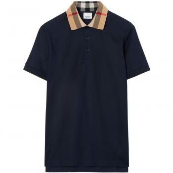 Burberry Blue Polo Shirt with Checked Collar 2XL