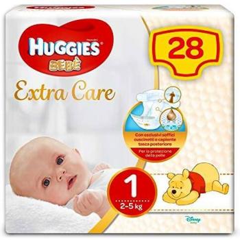 Huggies Extra Care Bebè Pannolini, Taglia 1 (2-5 kg), Confezione da 28 Pannolini