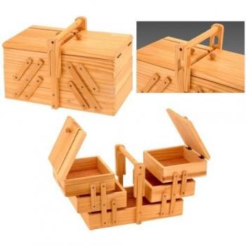 Elegant Wooden Craft Kit – 5 Compartments, 12″ × 7″ × 7¾″ – Beige