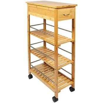 Utility Bamboo Basket Cart – 4-Shelf Portable Organizer