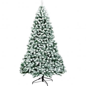 Sapin de Noël pré-éclairé 225 cm avec support pliable vert et blanc