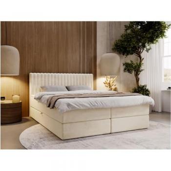 Luxe Boxspring Marbella – Rangement intégré, velours beige, 160x200 cm