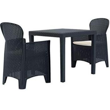 Set da Giardino Bistrò 3 Pz in Plastica Rattan Antracite