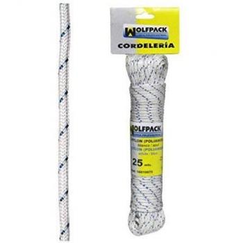 Cuerda nylon alta tenacidad blanca / azul (madeja 25 m.)