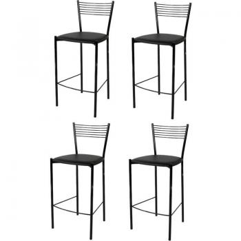 4 Taburetes Elegance en Acero Negro y Asiento de Polipiel