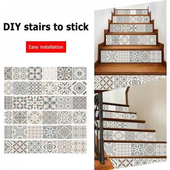 Autocollants décoratifs 3D pour escaliers, 6 pièces, gris, en PVC, anti-mites